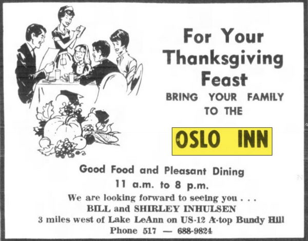 Bundy Hill Diner (Oslo Inn) - Nov 1968 Ad (newer photo)
